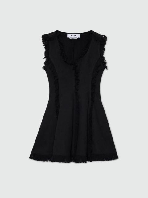 MSGM Black frayed raw cotton mini dress.