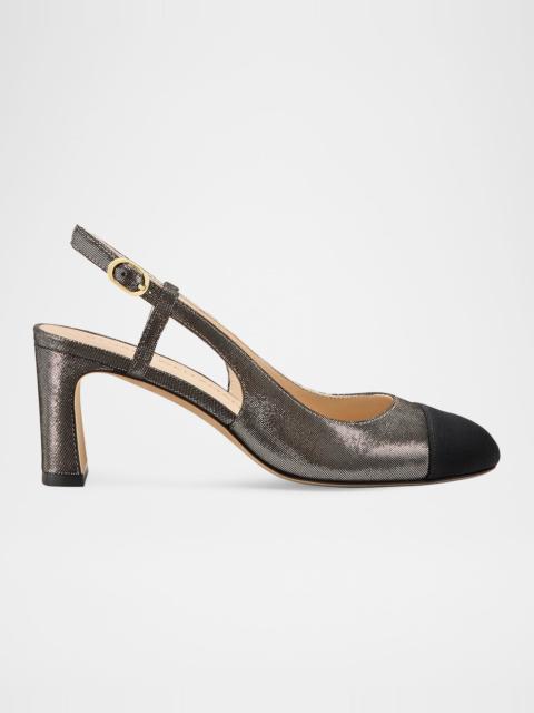 Stuart Weitzman 60mm Babette Leather Noir Cap-Toe Slingback Pumps