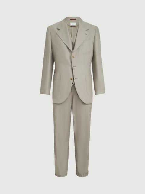 Brunello Cucinelli Linen micro chevron 3-piece suit: unlined jacket, waistcoat and trousers with drawstrings