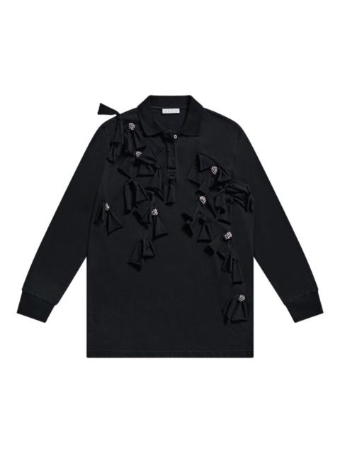 AREA crystal-embellished bow long-sleeve dress