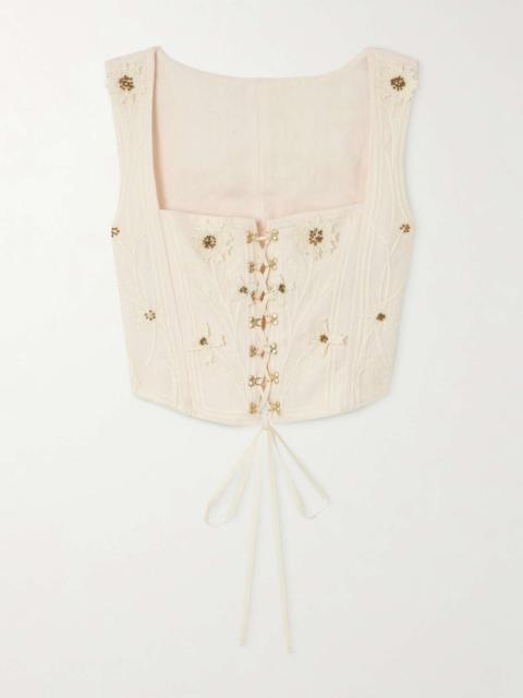 Cornalina embellished embroidered linen bustier top