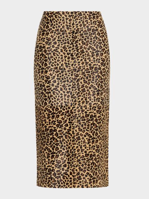 CO Leopard-Print Pony Hair Midi Skirt