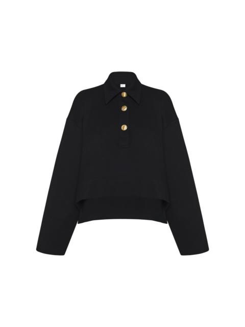ROSETTA GETTY Cropped Knit Jersey Polo Sweater black