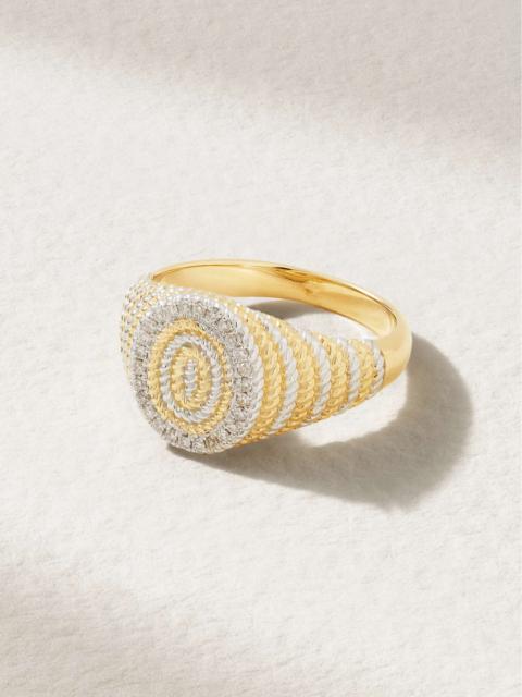 Mini Chevalière 9-karat yellow and white gold diamond ring Gold