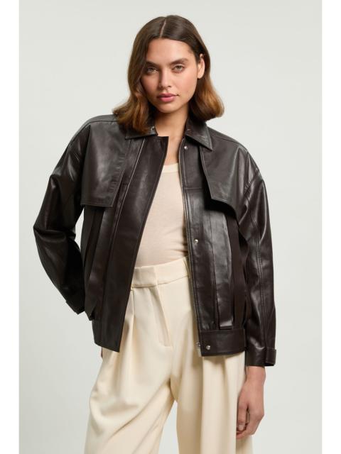 KAREN MILLEN Leather Tassel Collared Jacket