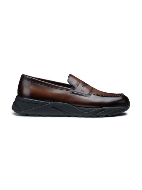 Santoni Men's dark brown leather penny loafer