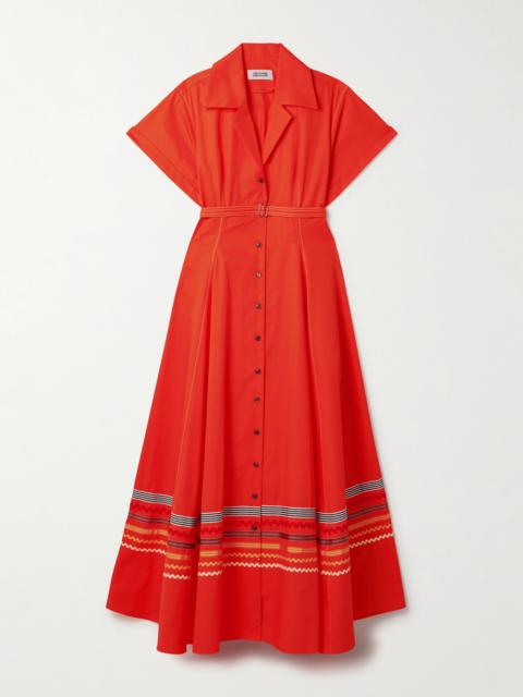 CHRISTOPHER JOHN ROGERS Belted Ric Rac And Grosgrain-trimmed Cotton-twill Maxi Shirt Dress