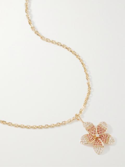 SYDNEY EVAN Large Plumeria 14-karat Gold Diamond And Sapphire Necklace