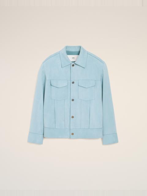 AMI Paris BLUE LEATHER TRUCKER JACKET