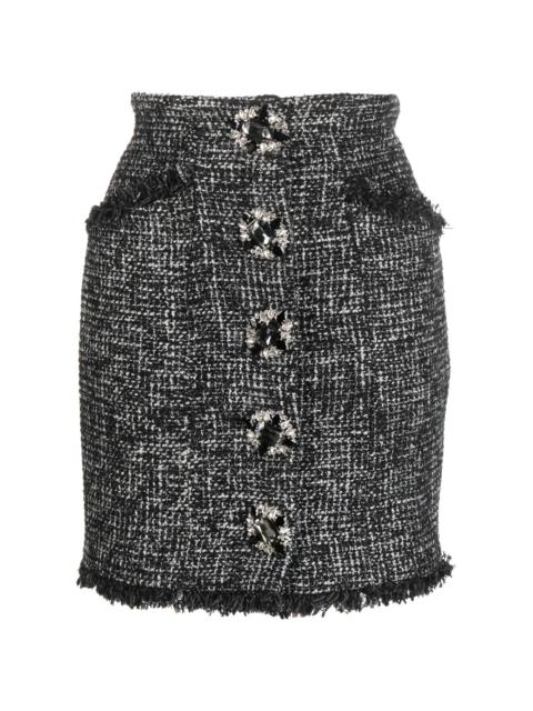 button-front tweed skirt
