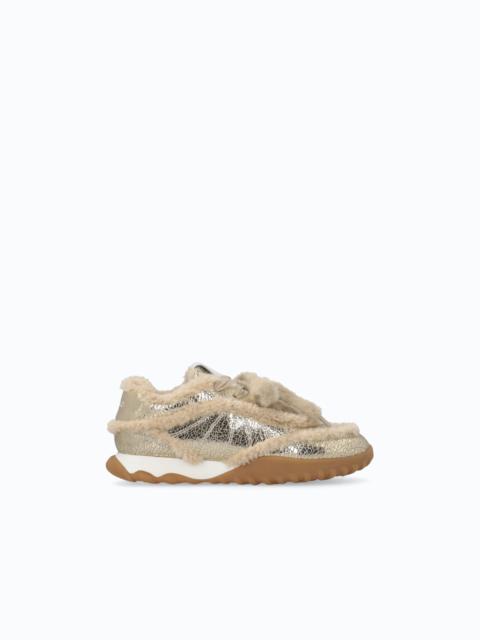 PINKO LATHER SNEAKERS WITH FAUX FUR DETAILS