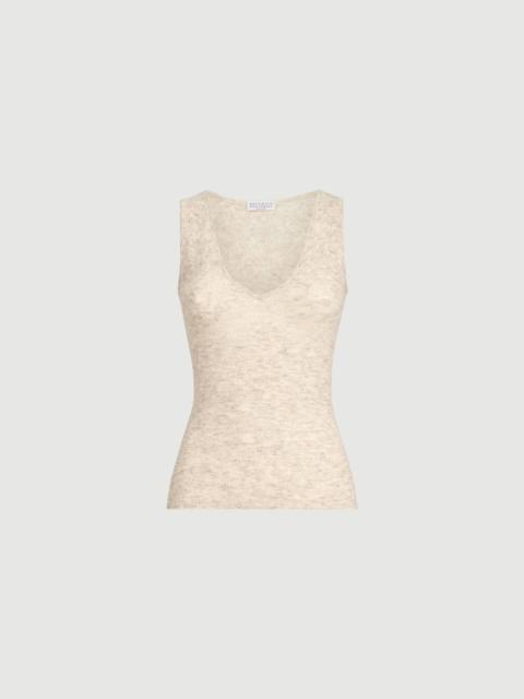 Brunello Cucinelli Silk, alpaca and wool flower lace knit top