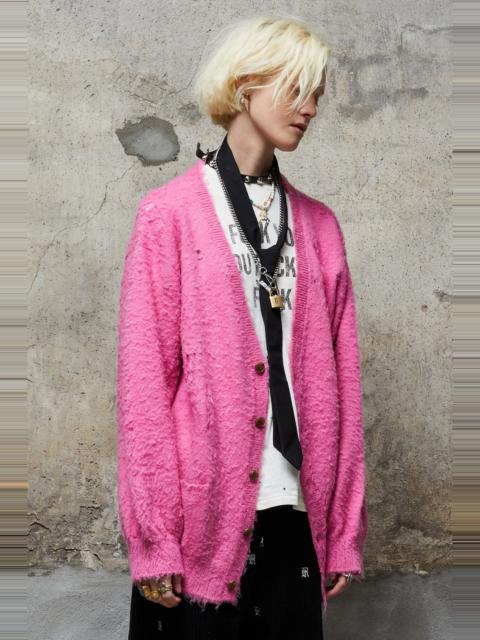R13 SHAGGY OVERSIZED DISTRESSED EDGE CARDIGAN - PINK