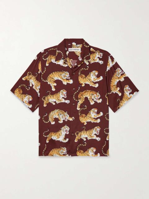 Convertible-Collar Printed Woven Shirt