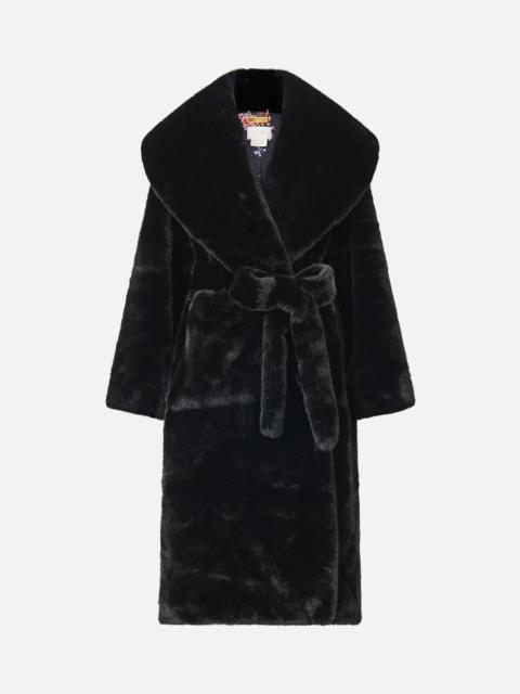 CAMILLA FAUX FUR LONG WRAP COAT NIGHT GARDEN