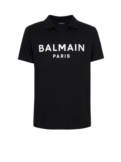 Cotton polo with black Balmain logo print