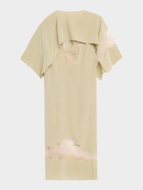 FERRAGAMO Lace-Inset Envers Silk Capelet Midi Dress
