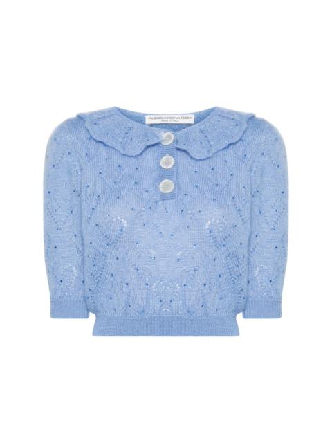 Alessandra Rich crystal-embellished pointelle-knit top
