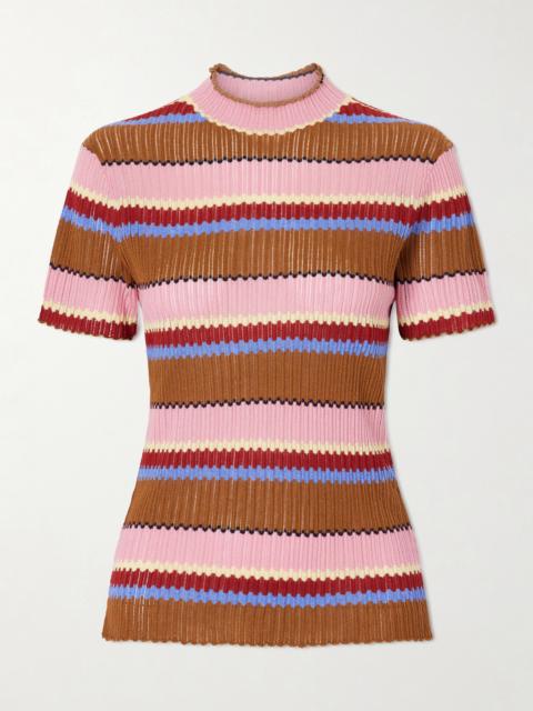 GUEST IN RESIDENCE Palazzo Striped Ribbed Silk And Linen-blend Top