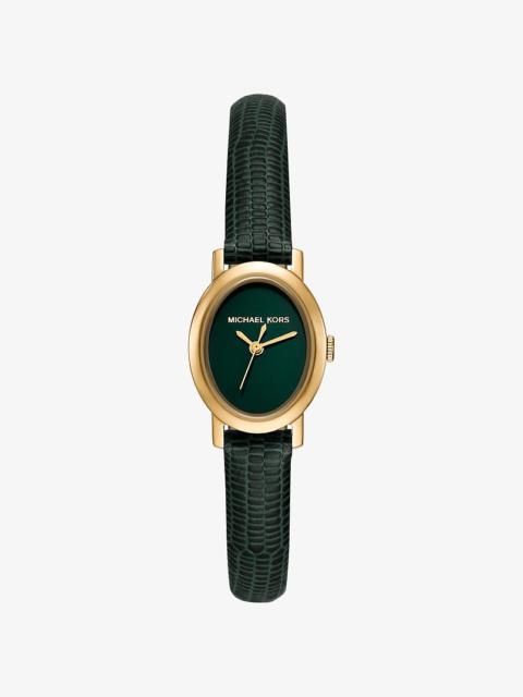 MICHAEL KORS Petite Maude Gold-Tone and Lizard Embossed Leather Watch