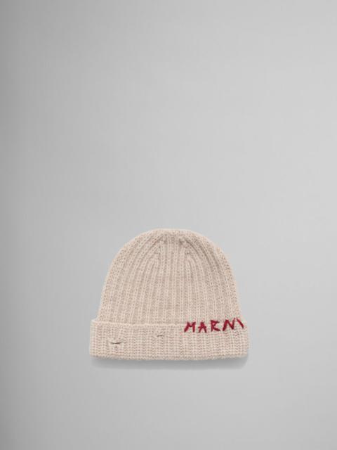 Marni OAT SHETLAND WOOL BEANIE WITH MARNI MENDING