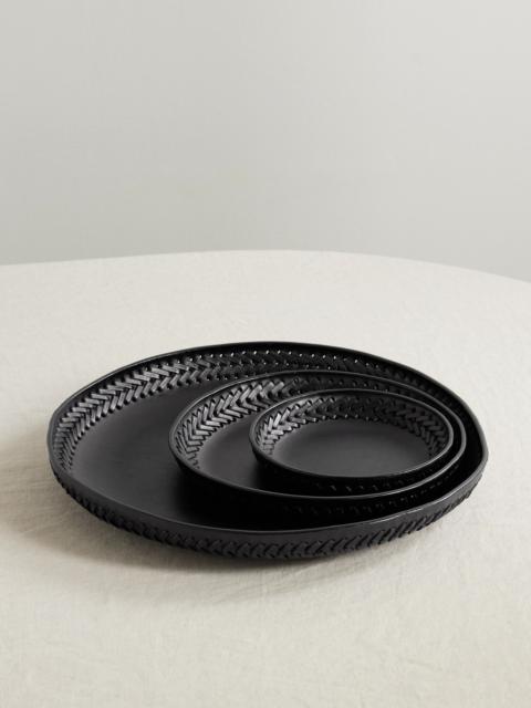 HUNTING SEASON Set Of Three Whipstitched Leather Trays