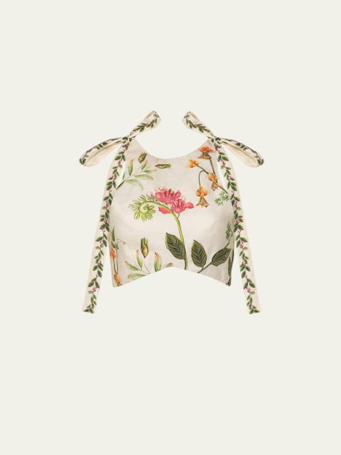 Olmeca Cultivo Floral-Print Linen Crop Top