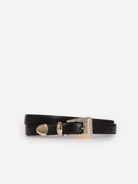 The Kooples BLACK LEATHER WESTERN BUCKLE BELT IN GOLD WITH RHINESTONES