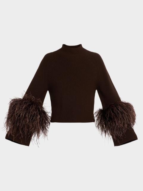 LAPOINTE Mock-Neck Feather Merino Wool Sweater