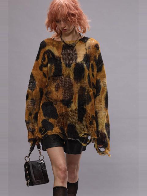 R13 BOYFRIEND SWEATER WITH CAST-OFF NECK - LEOPARD