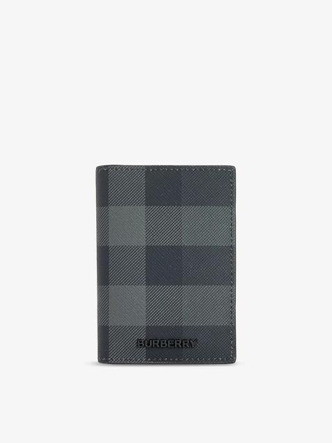 Check-pattern coated-canvas cardholder