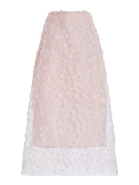 MARLIES GRACE Heather Floral-Appliquéd Tulle Midi Skirt pink
