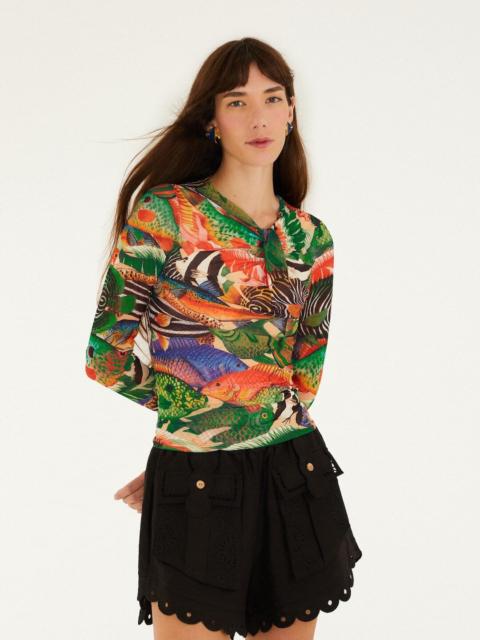 FARM RIO Multicolor Fish Sea Tule Blouse