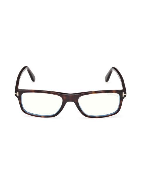 TOM FORD TOM FORD 53mm Rectangular Blue Light Blocking Glasses in Classic Dark Havana/t Logo