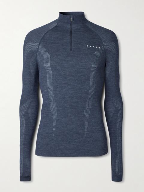 FALKE Printed Virgin Wool-Blend Half-Zip Ski Base Layer