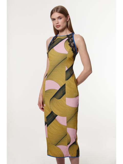 KAREN MILLEN Amelia Graham Tall Printed Cady Lace Detail Woven Midi Dress