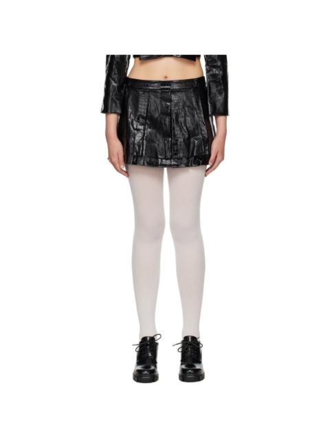 Black Pleated Faux-Leather Miniskirt