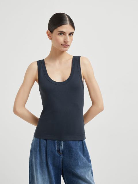 Brunello Cucinelli Stretch cotton ribbed jersey top with monili