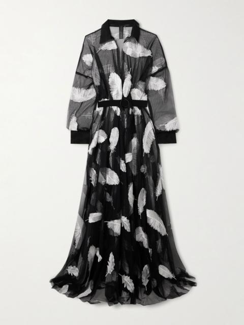 NORMA KAMALI Belted embroidered tulle gown Black