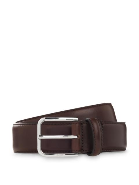 BOSS LEATHER BUSINESS BELT WITH POLISHED SILVER BUCKLE