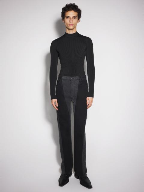 MUGLER washed black bi-material straight leg jeans