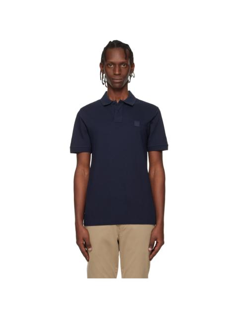 BOSS Navy Logo Patch Stretch-Cotton Slim-Fit Polo