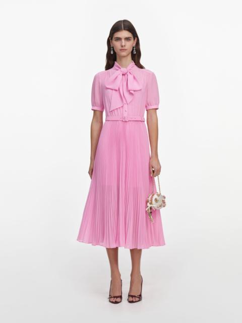 self-portrait Pink Georgette Tie Neck Midi Dress