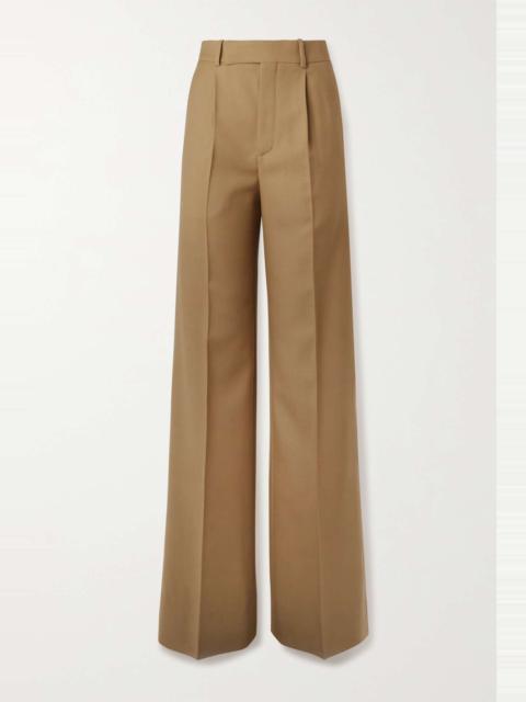 SAINT LAURENT Pleated wool-twill flared pants