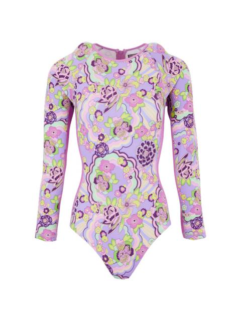 Vilebrequin Women Rashguard Long Sleeves One-piece Swimsuit Rainbow Flowers