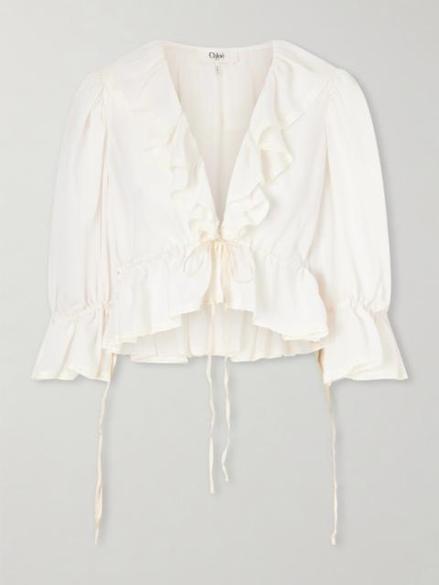 Chloé Lace-trimmed Ruffled Silk-georgette Blouse