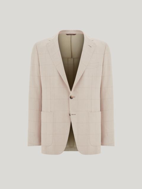 Canali BEIGE SILK AND CASHMERE MODERN-FIT OVERCHECK JACKET