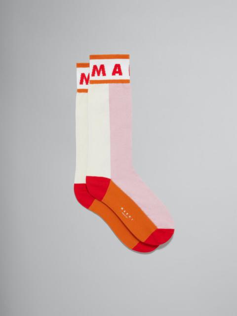 Marni PINK COLOUR-BLOCK COTTON SOCKS