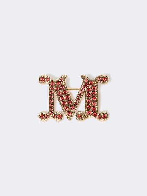 Max Mara Crystal-adorned Monogram brooch - RED