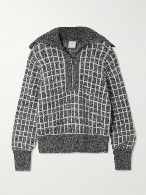VARLEY Furley checked cotton-blend bouclé half-zip sweater Gray
